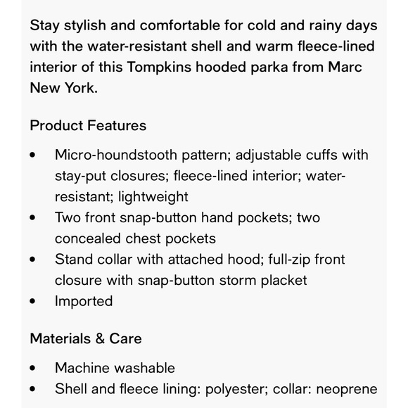 NWT XL- Marc New York
Men's Tompkins Fleece-Lined Soft Shell Hooded Parka - Picture 4 of 15